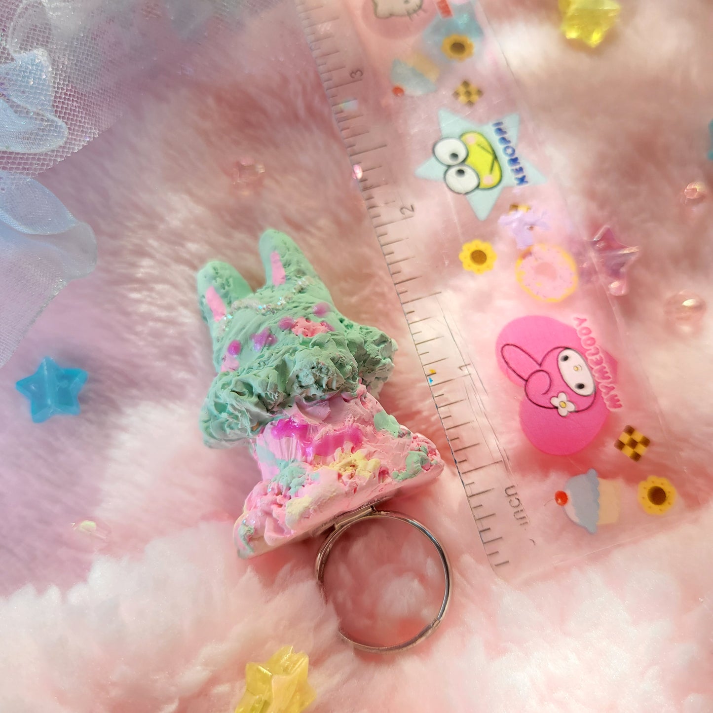 mint and strawberry bunny ring
