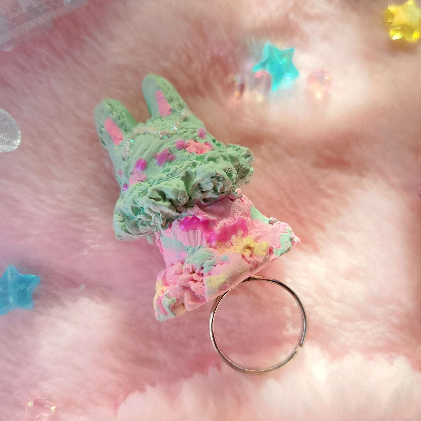 mint and strawberry bunny ring