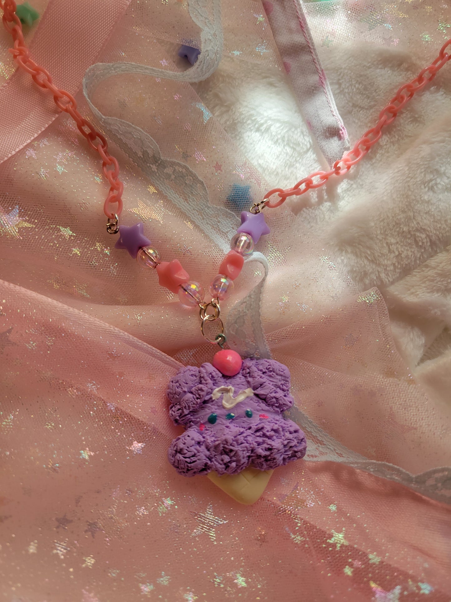 Tiny bear ice cream necklace purple