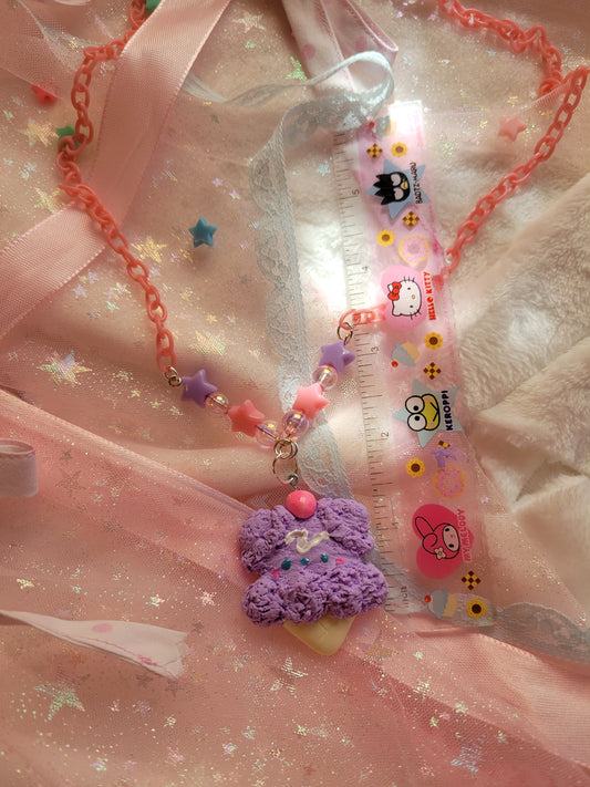 Tiny bear ice cream necklace purple