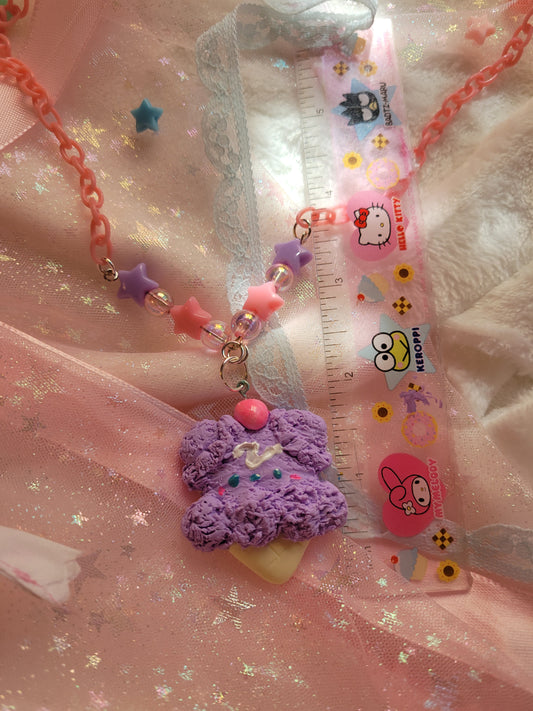 Tiny bear ice cream necklace purple