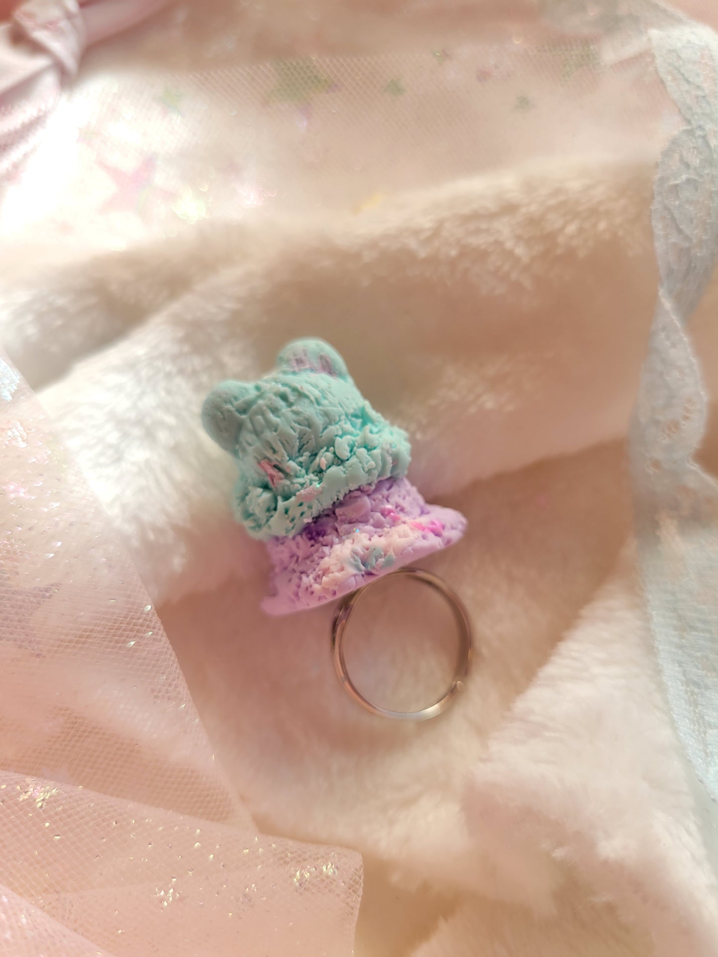 Teal bear and purple ice cream ring