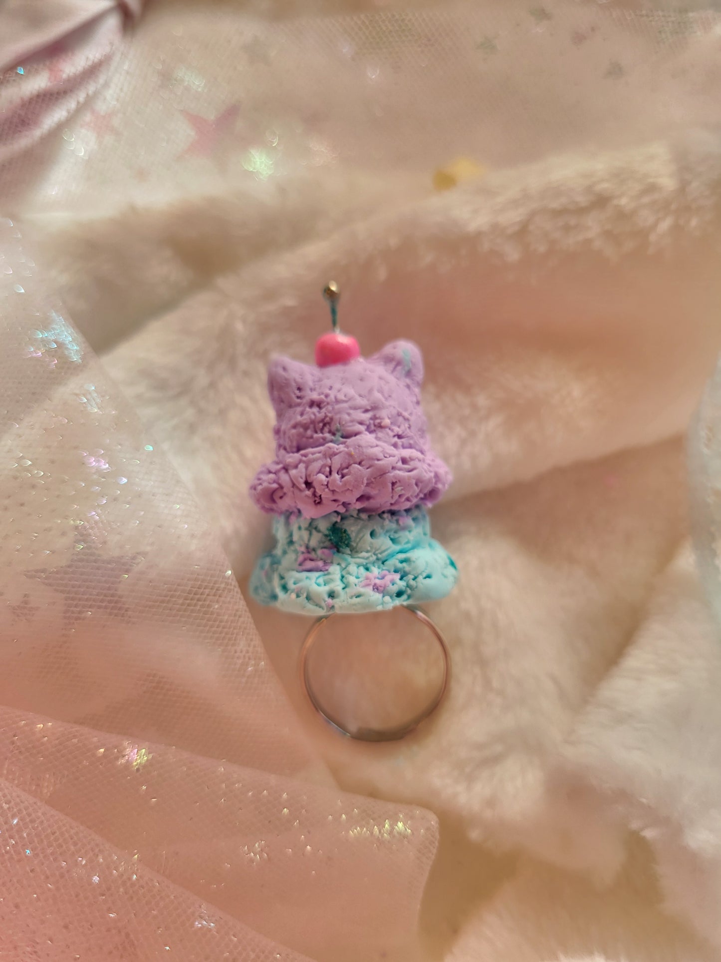 Purple kitty and teal ice cream ring