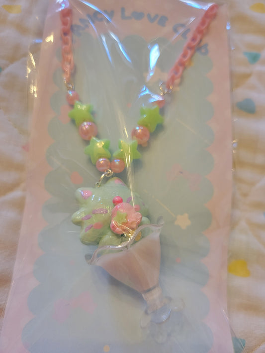 Green kitty sundae necklace