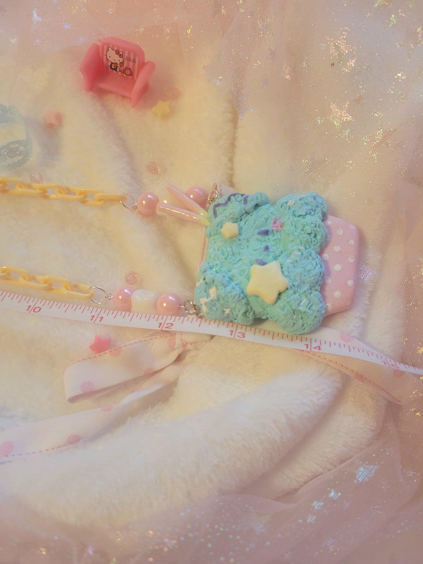 Teal Cupcake bear necklace