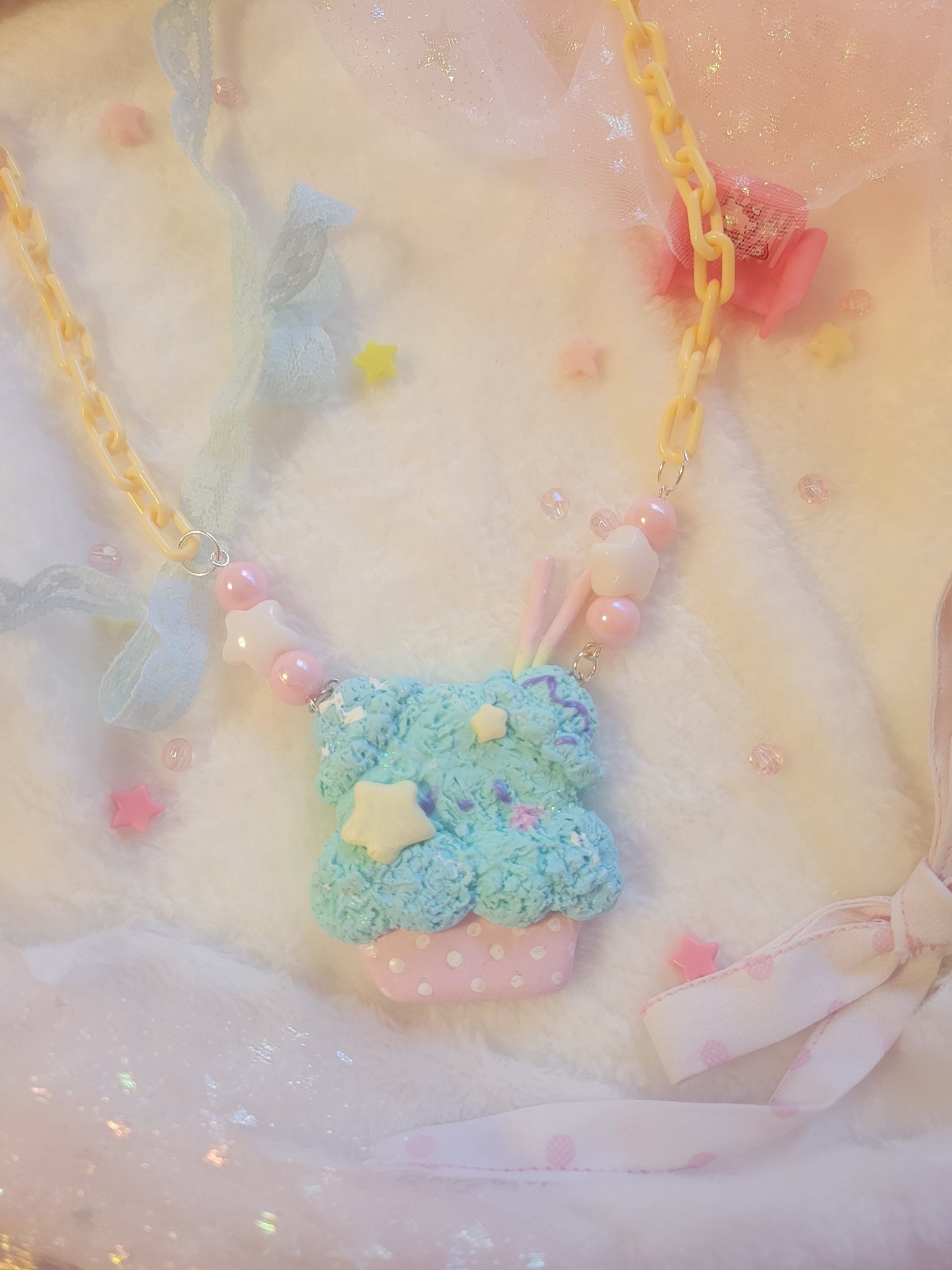 Teal Cupcake bear necklace