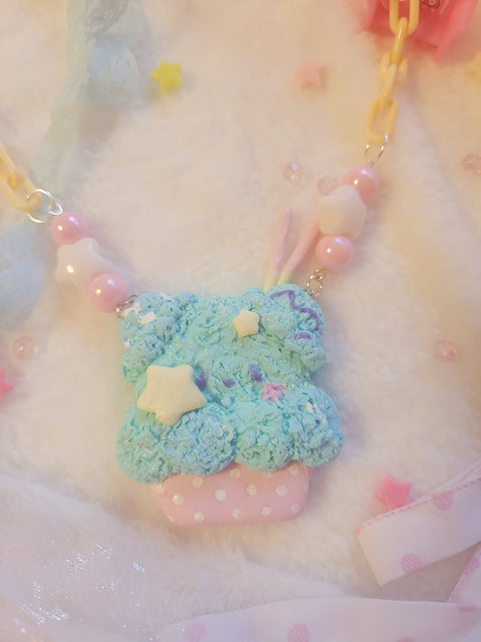 Teal Cupcake bear necklace