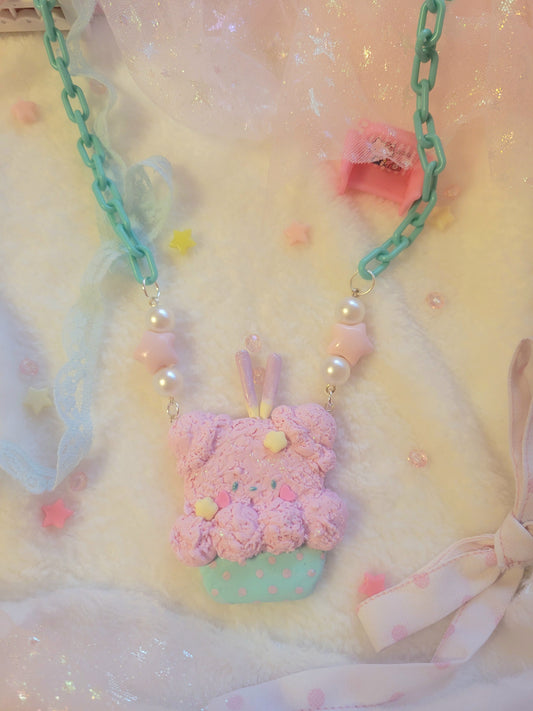 Pink Cupcake bear necklace
