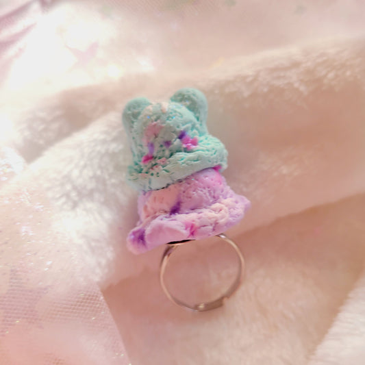 Teal bear and purple ice cream ring