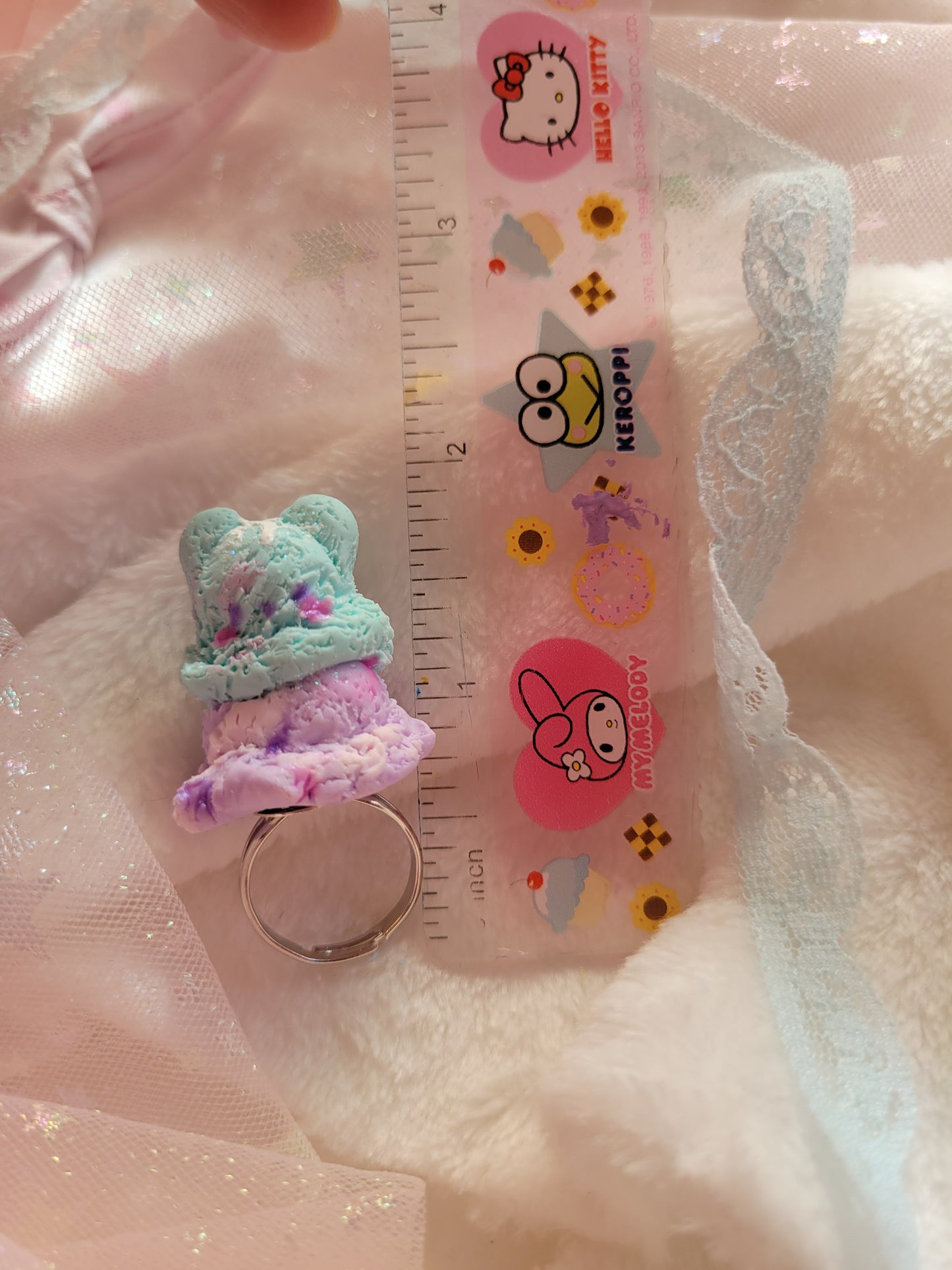 Teal bear and purple ice cream ring