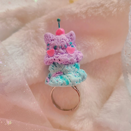 Purple kitty and teal ice cream ring
