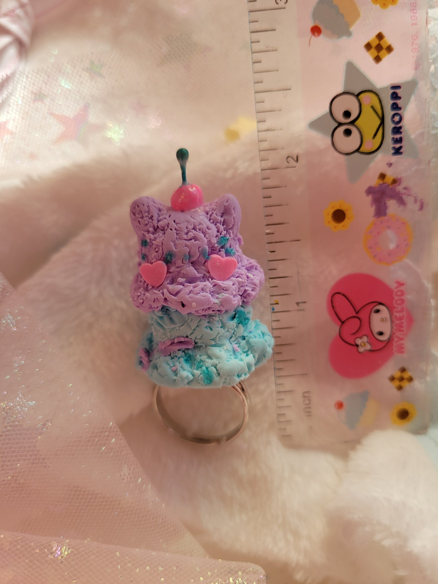 Purple kitty and teal ice cream ring